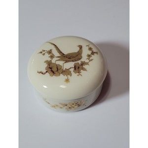 Gorham Trinket Box White Fine Bone China Gold Pheasant Floral Made in USA